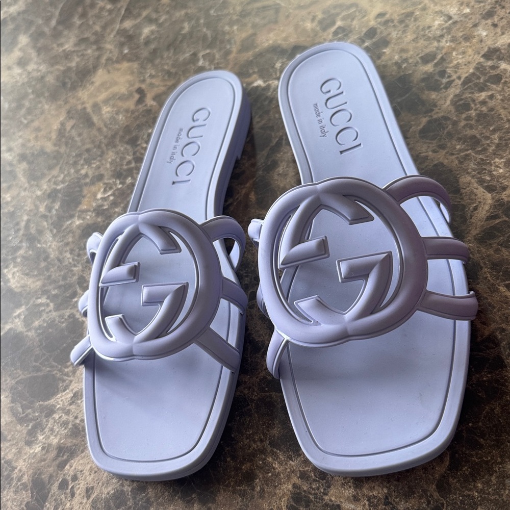 Gucci pvc rubber sandals logo flats slides lavender purple sz 40 - Picture 3 of 9